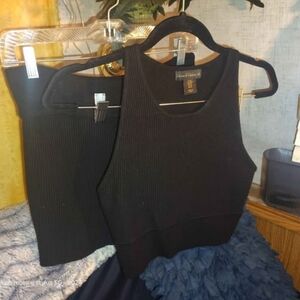 House Of Harlow 1960 Black Ribbed Tank Top and Skirt Set